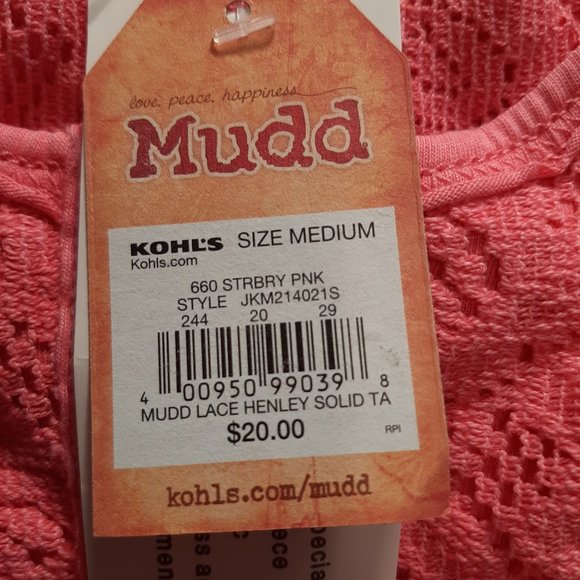 Mudd Lace Henley Tank - Juniors Coral (M) - Picture 6 of 11